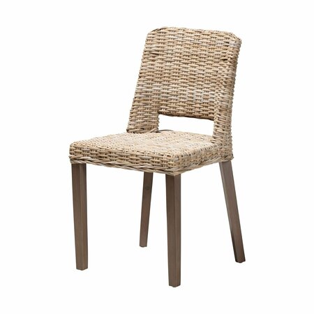 BALI & PARI Magy Modern Bohemian Grey Rattan and Natural Brown Finished Wood Dining Chair 209-12792